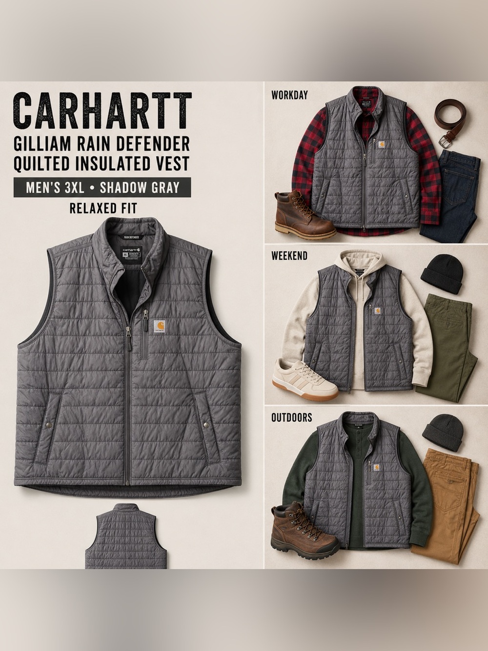 Carhartt Gilliam Rain Defender Quilted Vest Shadow Gray 3XL